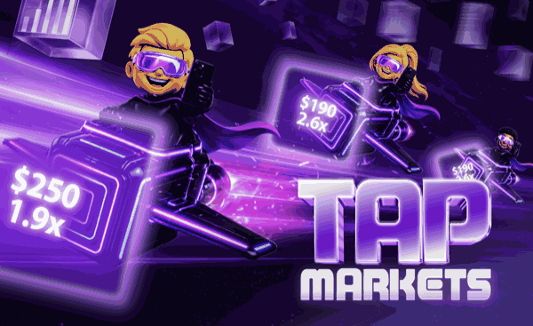 Market Games™ brand key art with Tap Markets characters