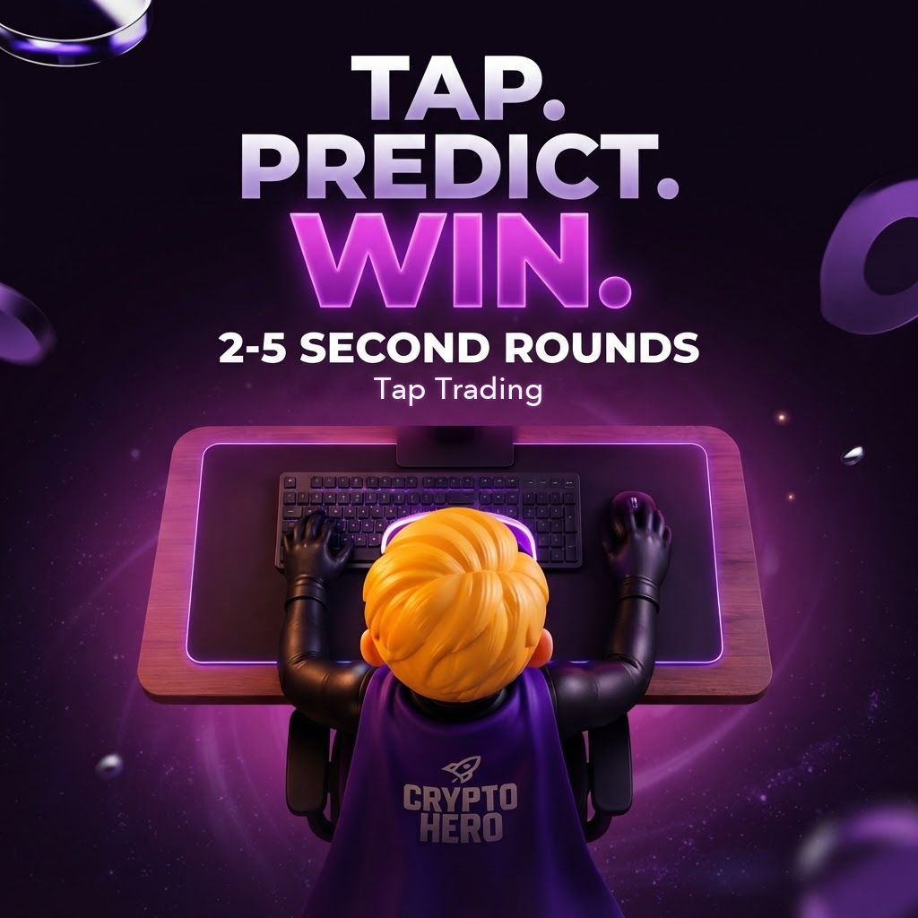 Tap trading on live crypto prices — Tap Trading key art: Tap. Predict. Win.